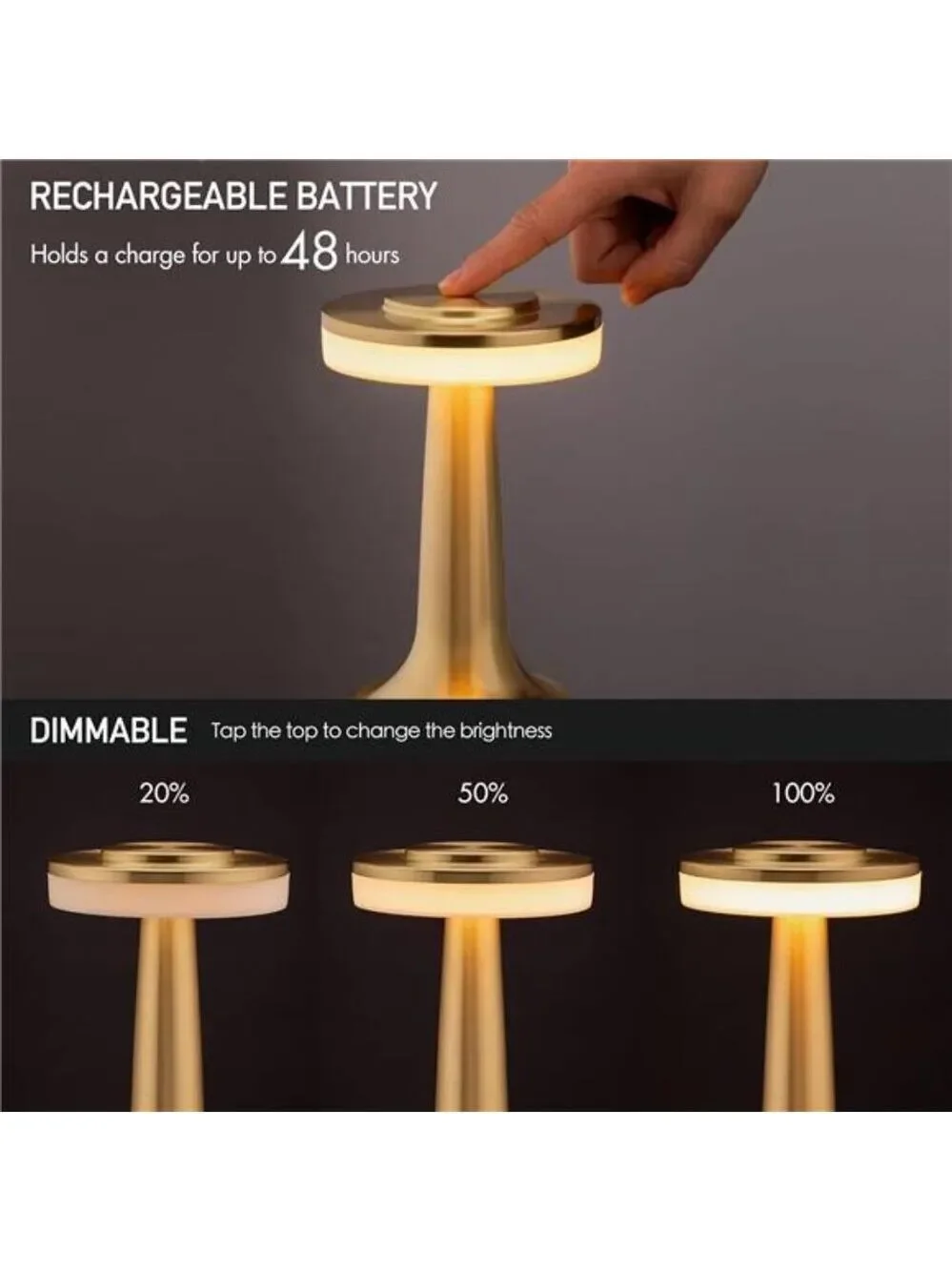 Portable LED Table Lamp Touch Sensor Dimmable Rechargeable Night Light Gold